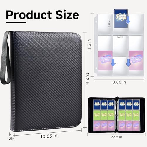 BOMOKS Black 9-Pocket Trading Card Binder Holds 1080 Cards with Removable Sleeves
