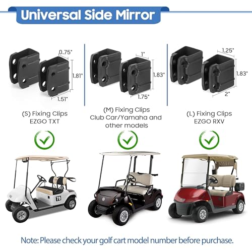Golf Cart Side Mirrors - HD Shatterproof Glass, 180° Adjustable