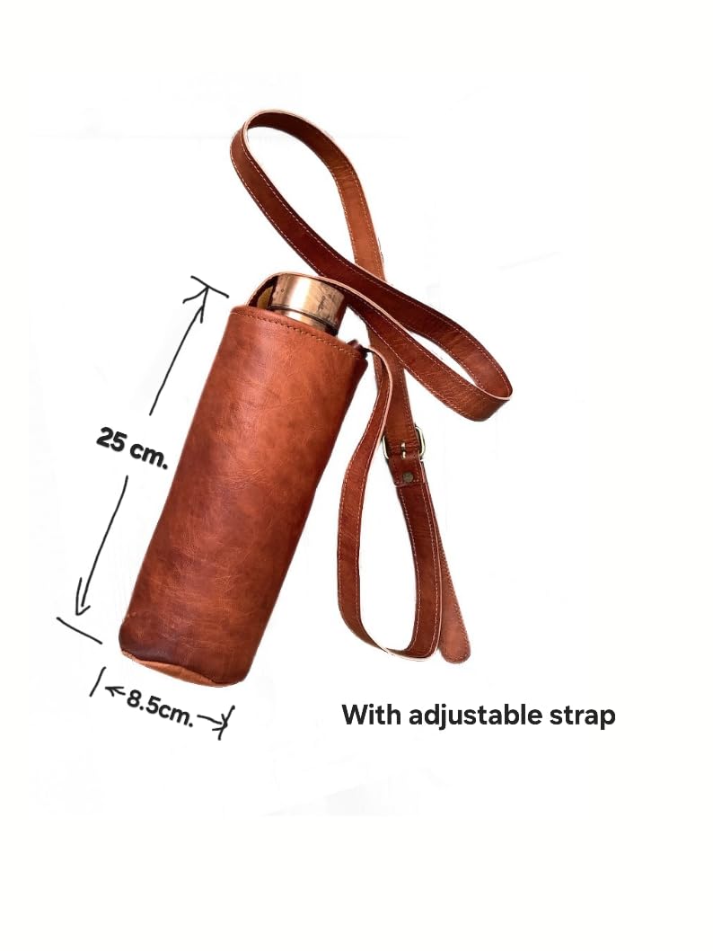 VISHWA CUERO ART Reusable leather wine bottle carrier, unisex water bottle holder, stylish, convenient (brown)