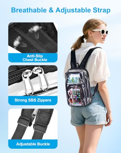 Clear Backpack for Stadium Events - 12x8x4 Transparent Bag - Black