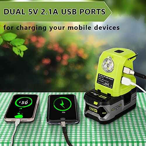 Portable Flashlight for Ryobi 18v Battery, 420lm LED Work Light with 2 USB Ports, 3 Light Modes and Foldable Hang Hook, Worklight Outdoor Camping Lantern for Emergency