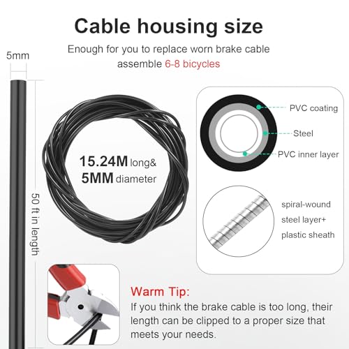 Mamakoi 50ft Black Bicycle Brake Cable Housing Kit for Mountain & Road Bikes