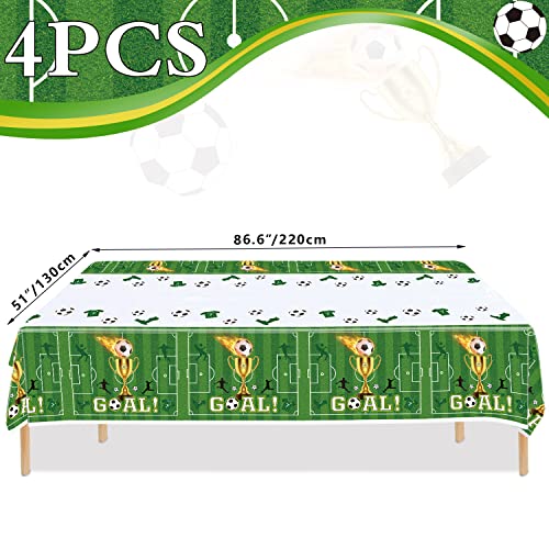 Soccer Party Tablecloths - 4 Pack Disposable Table Covers 51'' x 86''