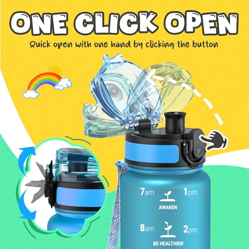 OLDLEY Kids Water Bottle 17 Oz with Blue Straw & Chug Lids, Leakproof BPA-Free Tritan