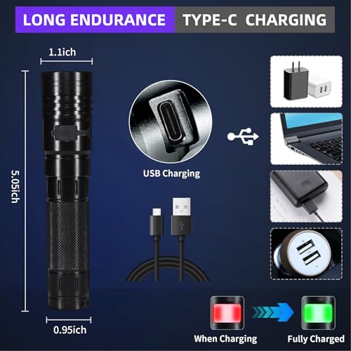 DARKBEAM UV Flashlight 395nm Black Light, 20W High Power 3 UV LEDs USB -C Rechargeable, Mini Woods Lamp Ultraviolet with Glasses- Detector for Pet Urine, Uranium Glass - Leak Detection - Curing Resin