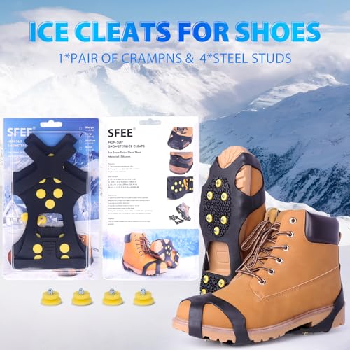 Ice Cleats for Boots & Shoes - Anti-Slip Rubber Traction - M Size (Men 5-8/Women 7-10)