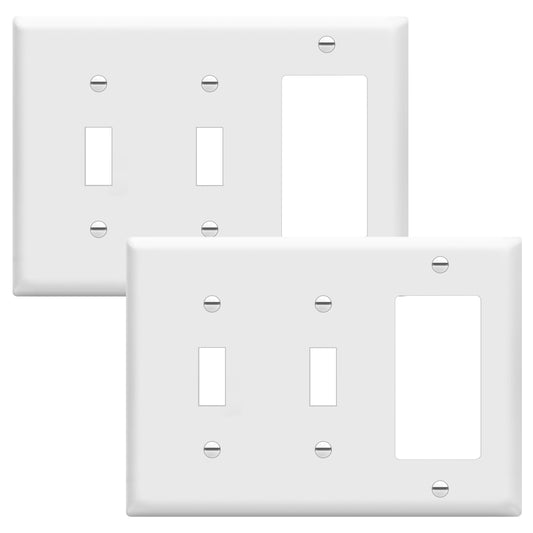 ENERLITES Combination Double Toggle/Single Decorator Rocker Outlet Wall Plate, Standard Size 3-Gang Light Switch Cover(4.5" x 6.38"), Polycarbonate Thermoplastic, UL Listed,881231-W-2PCS, White