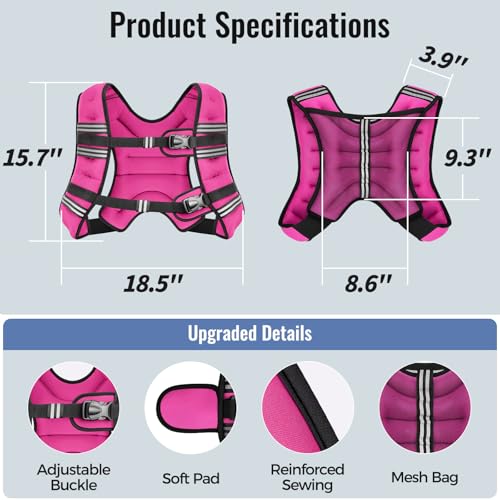 Zeerun Pink 18Lb Weighted Vest for Men Women Fitness & Workout