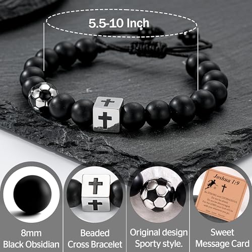 Soccer Bracelet Gift for Teen Boys - Cross Beaded Bracelet