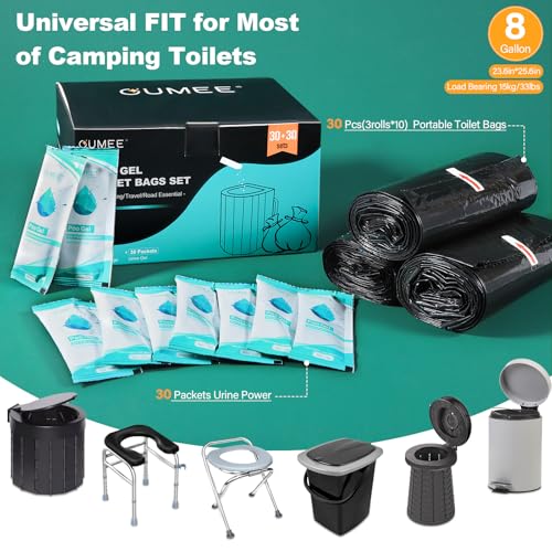 OUMEE Lemon 30 Portable Toilet Bags with 30 Gel Packets - 8 Gallon Camping Waste Set