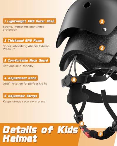 Kids Bike Helmet Set with Knee and Elbow Pads - Black, Ages 2-8