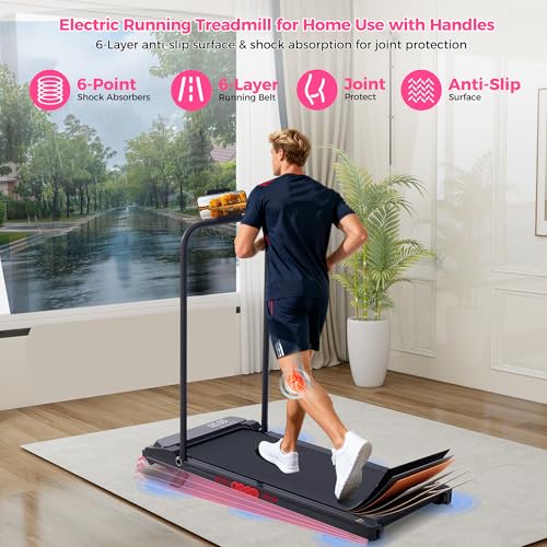 Portable Treadmill with Handle Bar - Compact Under Desk Walking Pad, 0.6-7.6MPH, Supports 350LBS