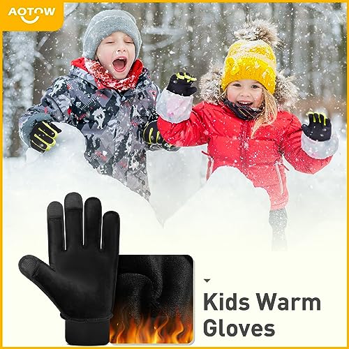 AOTOW Kids Winter Waterproof Sports Gloves M (6-8 Years) Black-Green