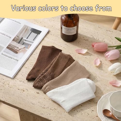 4 Pairs Non-Slip Yoga & Pilates Grippy Socks - Neutral Tones