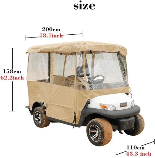 LOVE·FEEL Golf Cart Covers 4 Passenger, 300D High Duty Golf Cart Cover with 6 Zipper, 4-Side Transparent PVC Windows, for EZGO Yamaha Club Cart, with Storage Bag