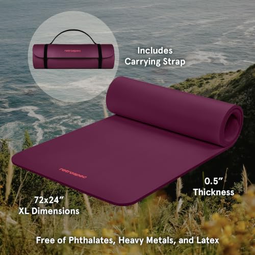 Extra Thick Non-Slip Yoga Mat - 1/2 Inch, 72x24in - Boysenberry