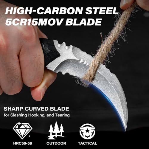 Dispatch Black Karambit Tactical Fixed Blade Knife, 5Cr15Mov Steel, G10 Handle, Kydex Sheath, Outdoor Survival & Camping