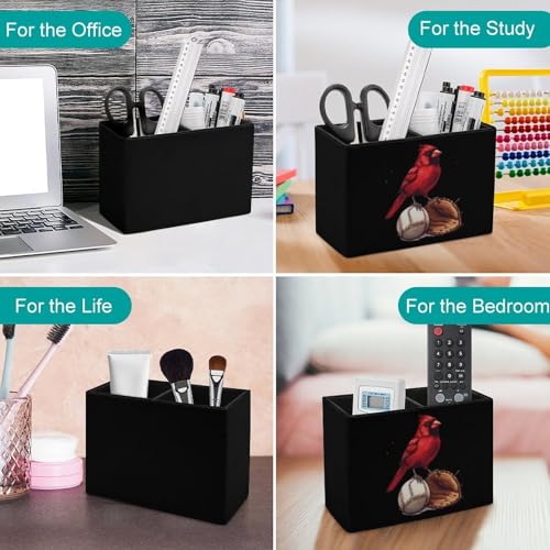 PU Leather Desk Organizer - Red Cardinal Pen Holder