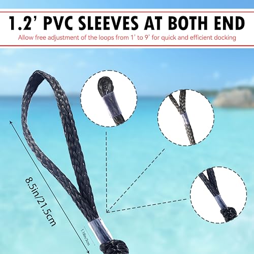 4-Foot Bungee Dock Lines for Boats - Heavy Duty Marine Mooring Ropes - Set of 2