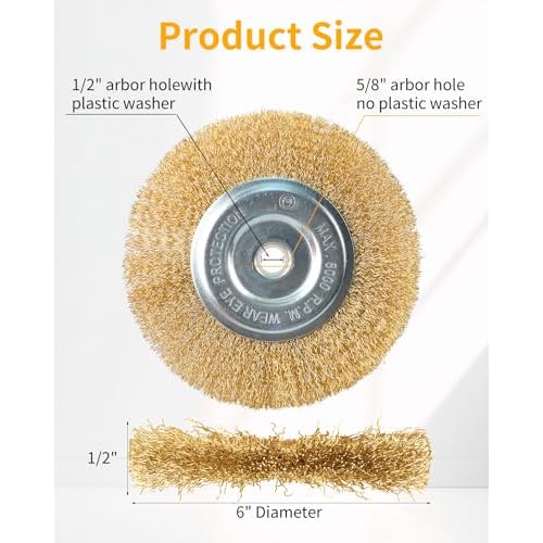Wire Brush for Grinder - 6 Inch Fine Crimped Wire Wheel for Bench Grinder with 1/2" and 5/8" Arbor(0.012Inch Wire Size), Efficiently Polish Nuts, Bolts and Assorted Car Parts.