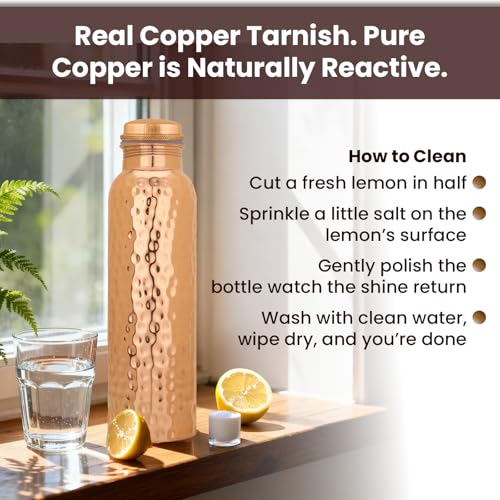 Natural Copper Water Bottle Set of 2 - 32oz Pure Handcrafted Travel & Drinkware
