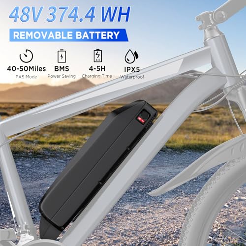 Electric Mountain Bike for Adults - 26" 1000W Motor, 50 Miles Range, Grey