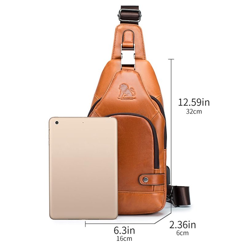 pundarika Leather Sling Bag for Men,small Crossbody Shoulder bag for men,men’s shoulder pack crossbody sling backpack.-brown