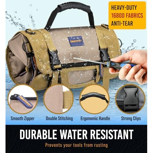 TOUGHEST Roll Up Tool Bag Organizer - 7 Pouches (3 Detachable) Compact Portable Tool Storage Box - 1680D Waterproof Small Tool Bag for Car - Gifts for Dad Mechanic Electrician
