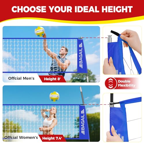 12ft Portable Volleyball Net - Adjustable Height, Freestanding, Blue