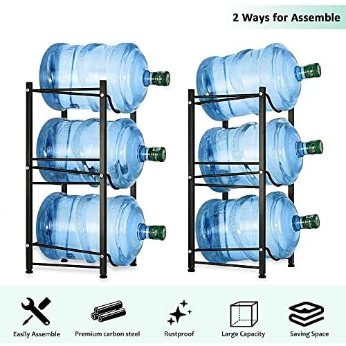 LIANTRAL 5 Gallon Water Bottle Rack - Detachable Heavy Duty 3-Tier Stand for Home, Office (Black)