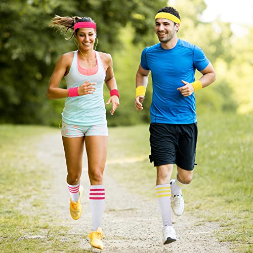 80's Neon Color Sweatband and Stripe Crew Socks - Hillban