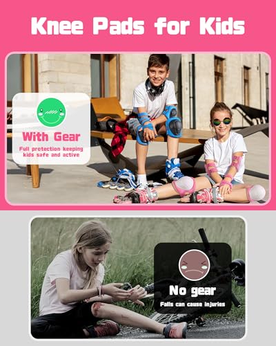 Kids Protective Gear Set - Knee & Elbow Pads with Wrist Guards - Pink