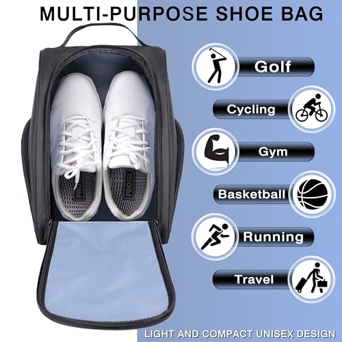 Golf Shoe Bag with Accessory Pocket - Padded Black Carry Bag