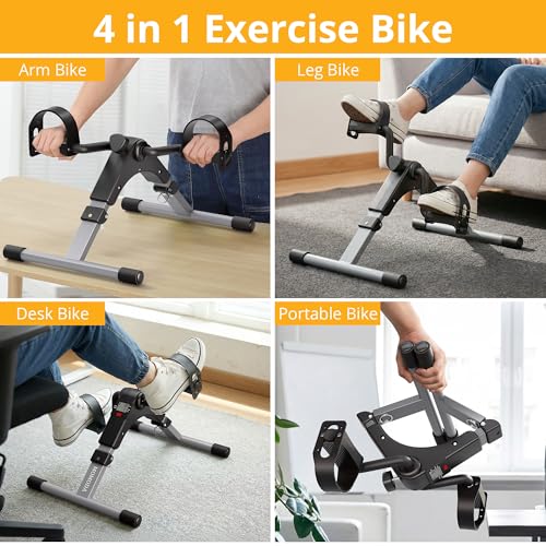 Foldable Pedal Exerciser for Desk - Arm and Leg Exercise Bike with LCD Monitor