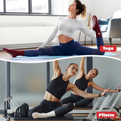 Cute Pilates Socks with Grips for Women - 4 Pairs
