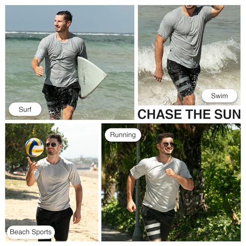 Men's Short Sleeve Swim Shirt - UPF 50+ Rash Guard - XX-Large Grey