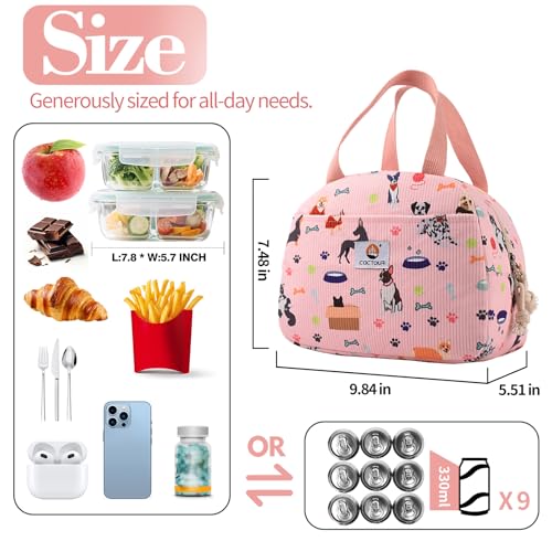 Insulated Portable Lunch Box for Women - Pink Small Corduroy Tote