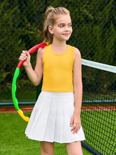 Kids Athletic Ribbed Tank Top - Sleeveless Crop Camisole, Yellow 5-6 Years