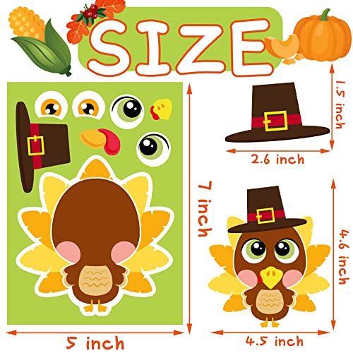 Thanksgiving Stickers for Kids - 36 Sheets Turkey Crafts