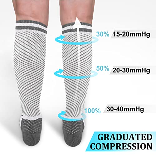 Large-X-Large Compression Socks 30-40mmHg Support for Women & Men Knee High Hiking Running