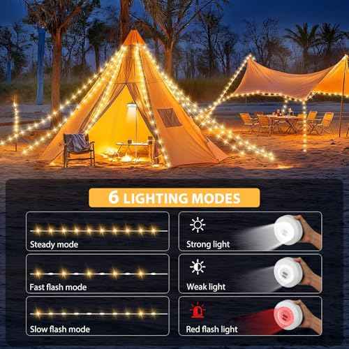 2Pack Camping String Lights, 4 in 1 Quick Storage 32.8FT Rechargeable Tent Lights with 6 Modes Hanging Waterproof Camp Lamp Camping Essentials for AwnTent Hiking Garden Bedroom Festival (Warm White)