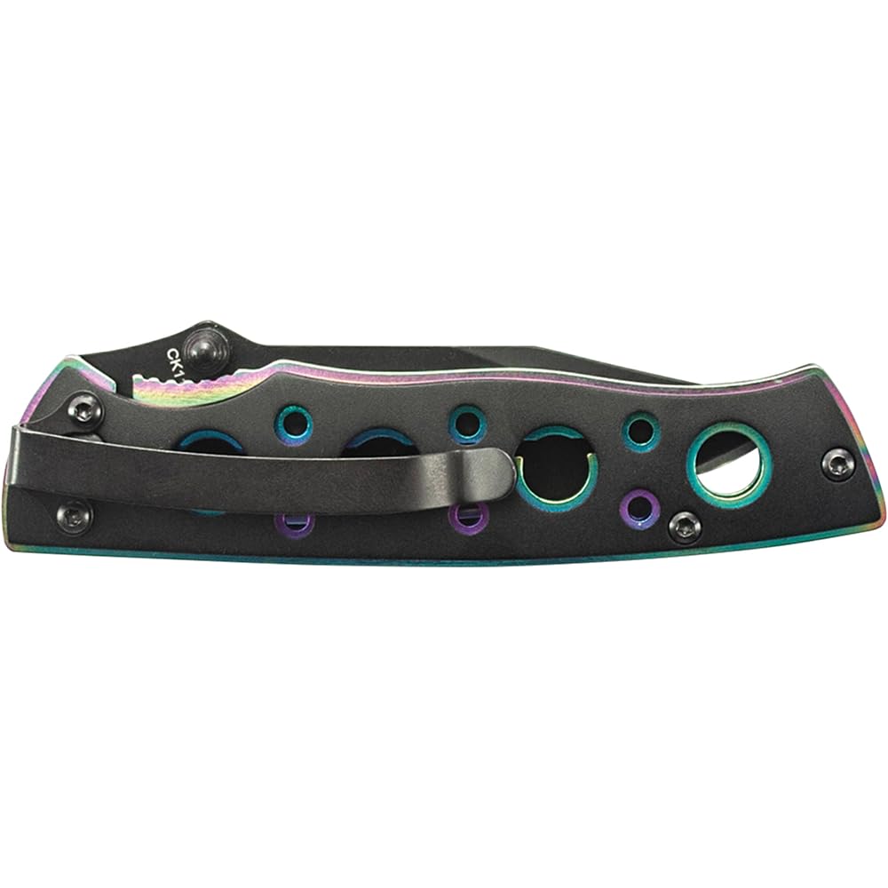 Smith & Wesson Extreme Ops CK113 6.4in S.S. Folding Knife with a 2.7in Clip Point Blade and Iridescent Handle for Outdoor, Tactical, Survival and EDC
