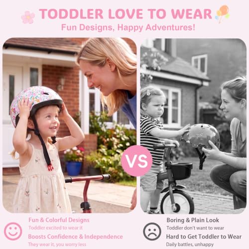Toddler Bike Helmet - Adjustable Infant Safety Helmet B-White Pink, Small (Ages 1-3)