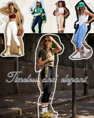 High Waisted Capri Leggings for Women - Tummy Control, Pockets - Black, Small-Medium