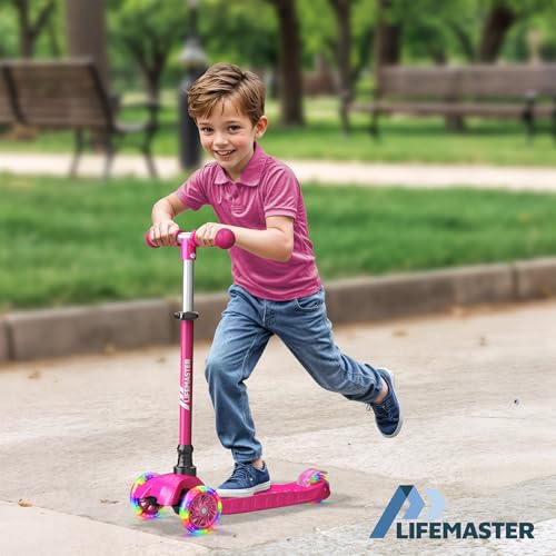 Mini 3-Wheel Kids Scooter with Multi-Color Lights - Pink