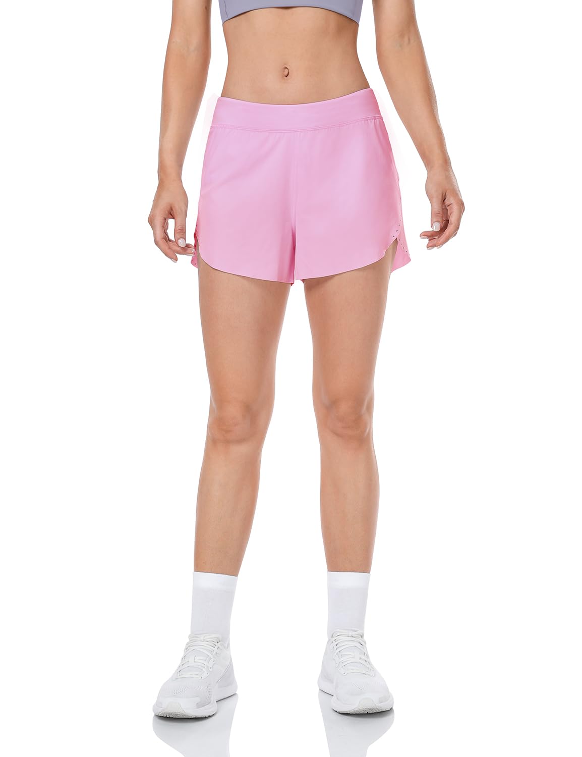 HeyNuts My Pace Running Shorts for Women, Mid Waisted Reflective Athletic Shorts Lined Workout Shorts 3" Dahlia Mauve M(8/10)