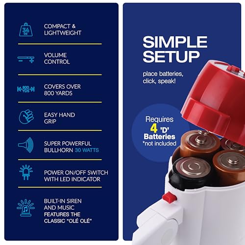Portable Megaphone Bullhorn with Siren - Battery Operated