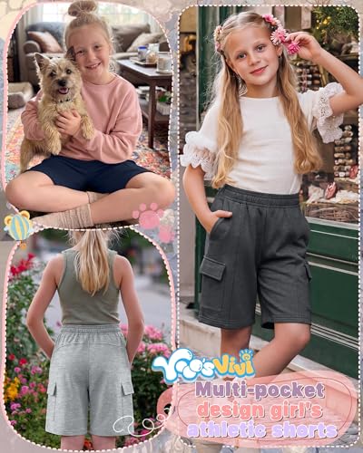 Girls Bermuda Cargo Shorts 4-Pack - Navy, Gray & Black, 13-14 Years