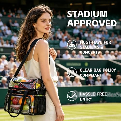 Clear Tote Bag for Stadium Events - Black, 12.6x5.5x12 in