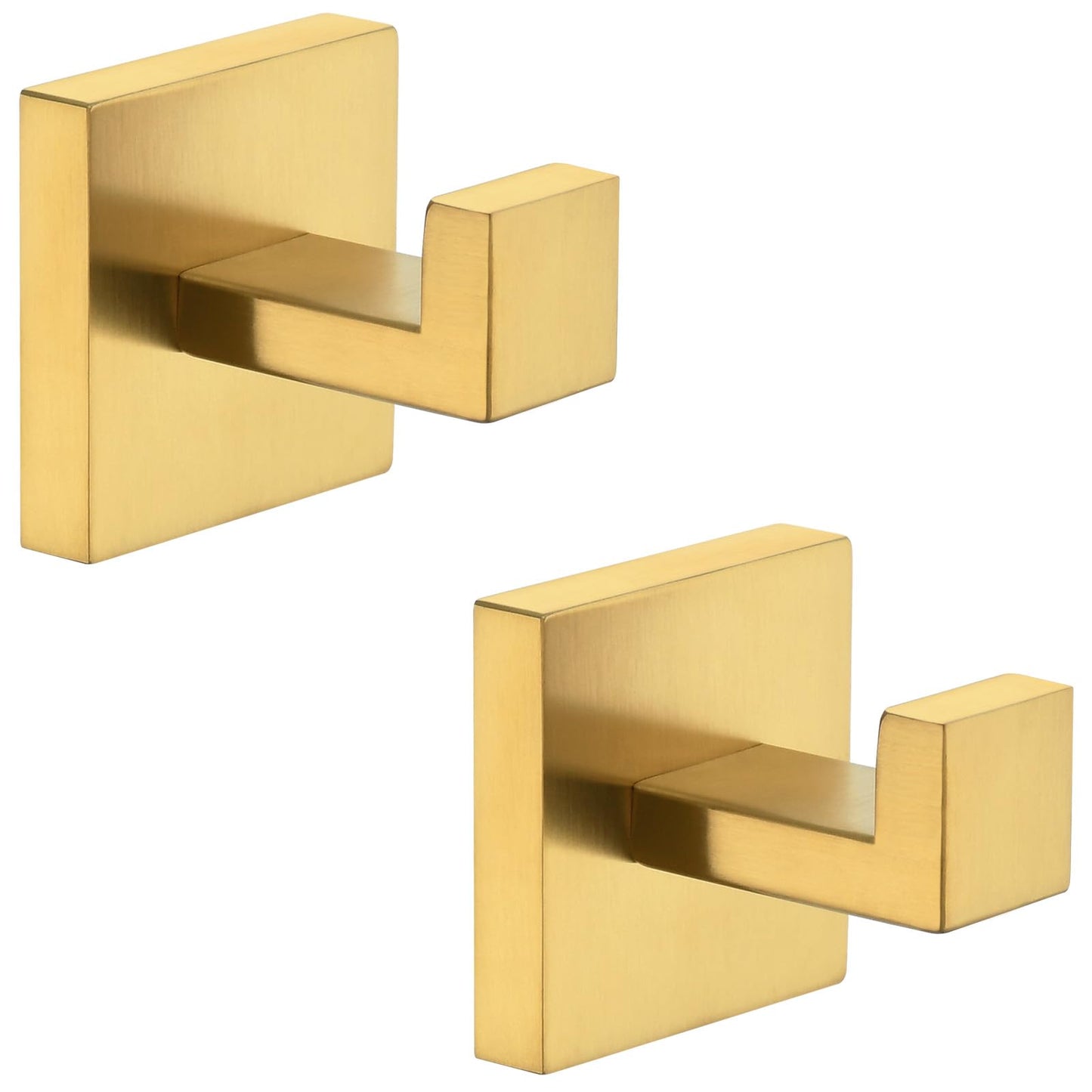 Angle Simple Towel Hook Brushed Gold 2 Pack, 304 Stainless Steel Square Robe Hook for Bathroom